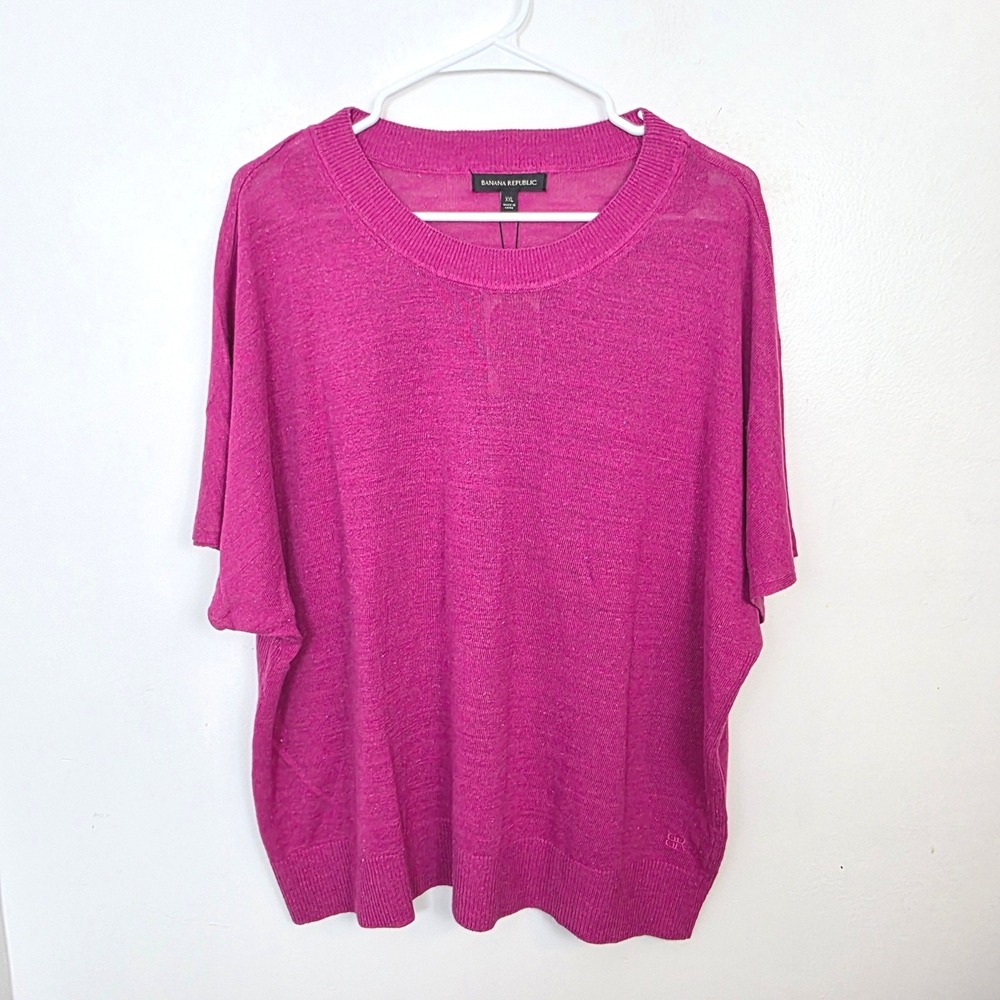 Banana Republic Magenta Pink Linen Blend Short Sleeve Knit Sweater Top XXL NEW
